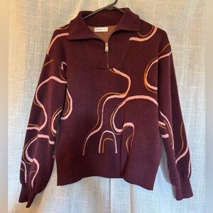 Nine West Zip Up Sweater in Burgundy and Pink